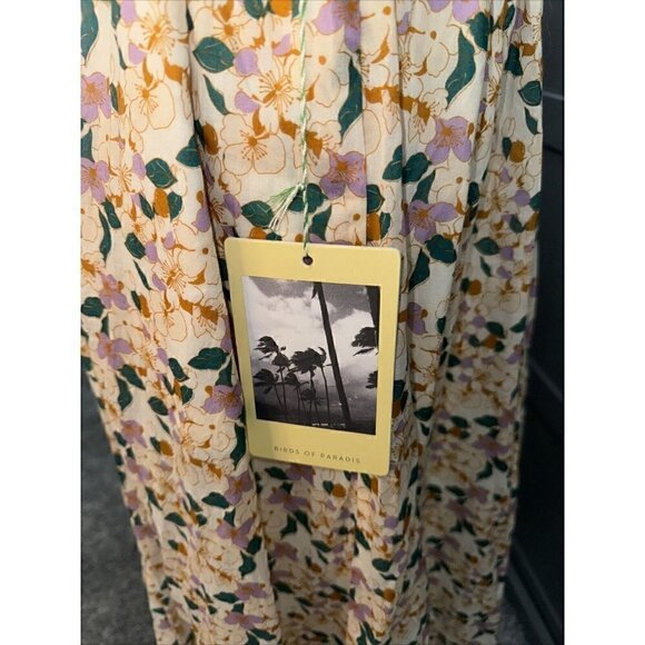 Birds of Paradise Trovata Floral Print Midi Full Skirt Lattice Vine Sz: Med NWT - Picture 5 of 7